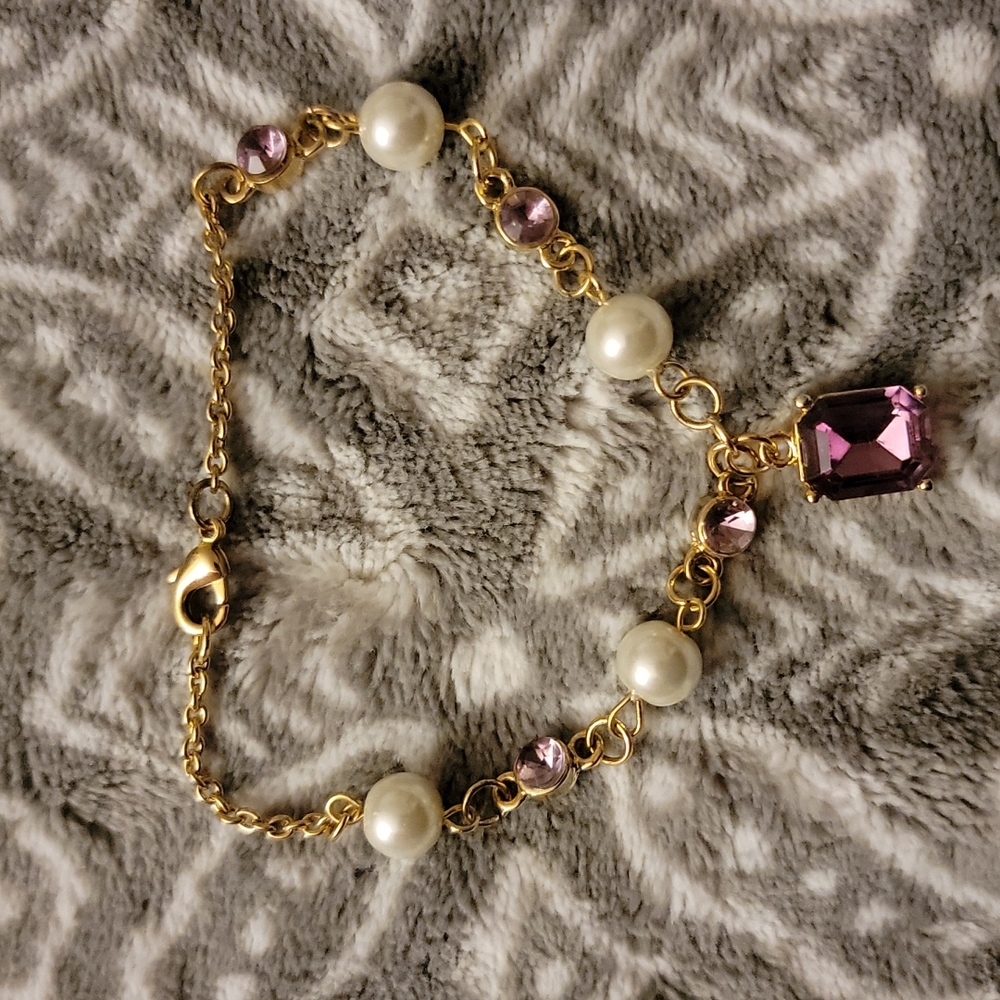 Purple and pearl gold bracelet / anklet